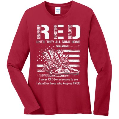 Vintage Red Friday Until They Come Home USA American Flag Ladies Long Sleeve Shirt