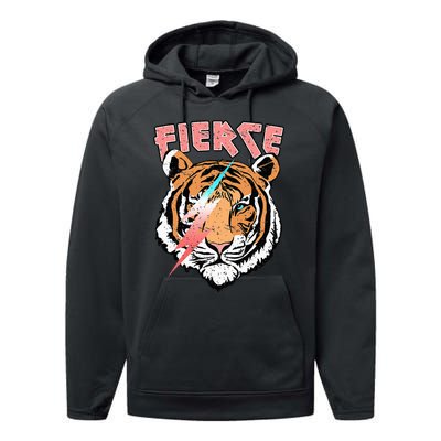 Vintage Retro Fierce Tiger Cool 80's 90's Style Lover Gift Performance Fleece Hoodie