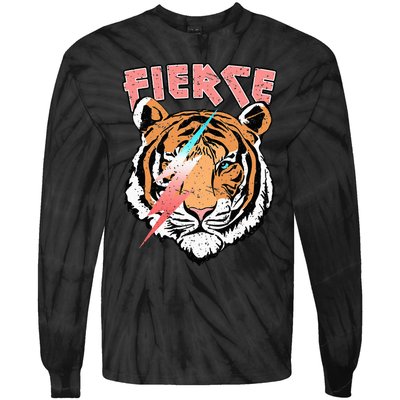 Vintage Retro Fierce Tiger Cool 80's 90's Style Lover Gift Tie-Dye Long Sleeve Shirt