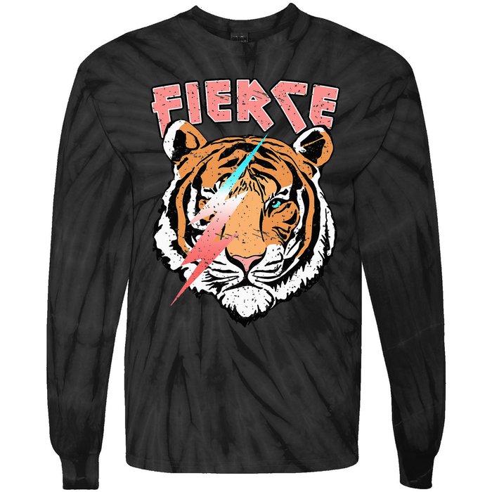 Vintage Retro Fierce Tiger Cool 80's 90's Style Lover Gift Tie-Dye Long Sleeve Shirt