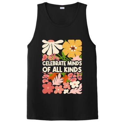 Vintage Retro Floral Celebrate Minds of All Kinds PosiCharge Competitor Tank