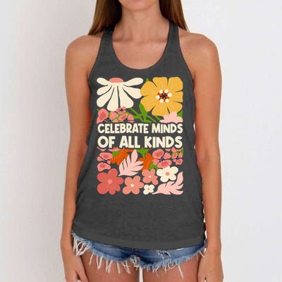 Vintage Retro Floral Celebrate Minds of All Kinds Women's Knotted Racerback Tank