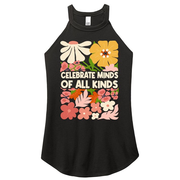 Vintage Retro Floral Celebrate Minds of All Kinds Women's Perfect Tri Rocker Tank