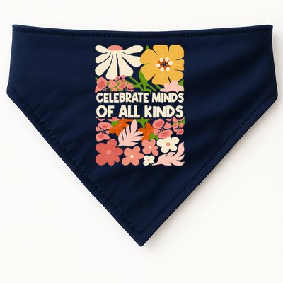 Vintage Retro Floral Celebrate Minds of All Kinds USA-Made Doggie Bandana