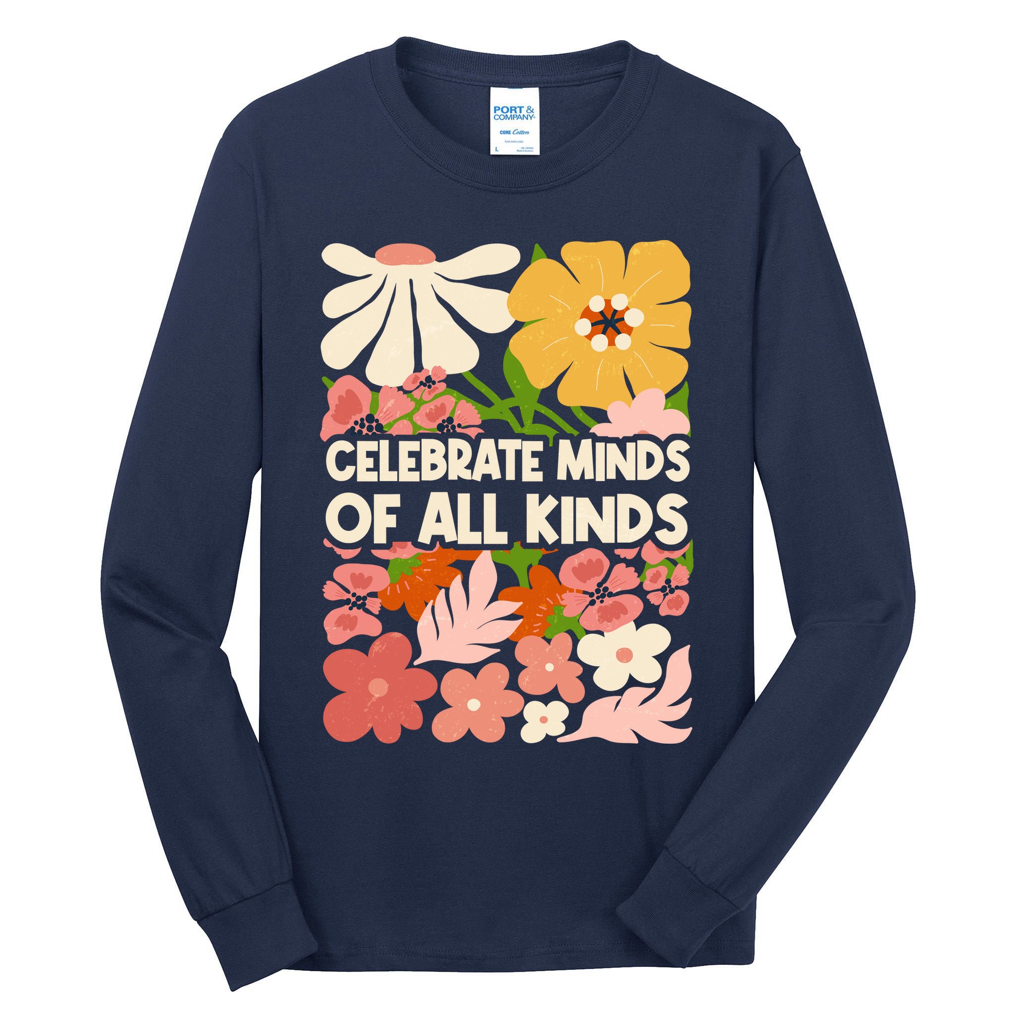 Vintage Retro Floral Celebrate Minds of All Kinds Tall Long Sleeve T-Shirt