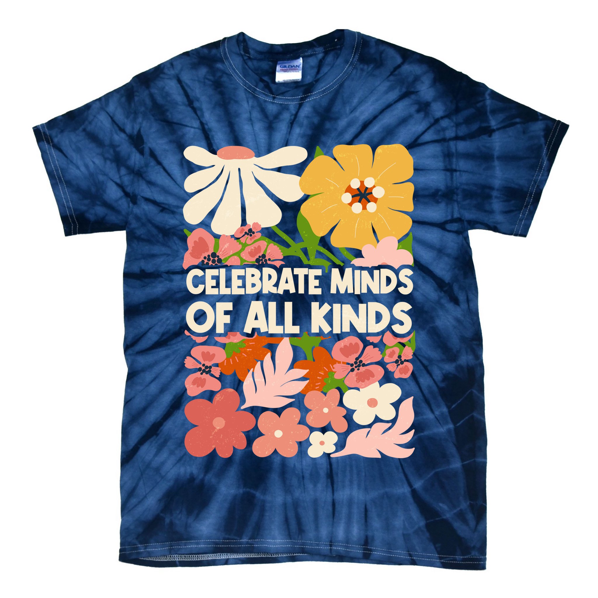 Vintage Retro Floral Celebrate Minds of All Kinds Tie-Dye T-Shirt