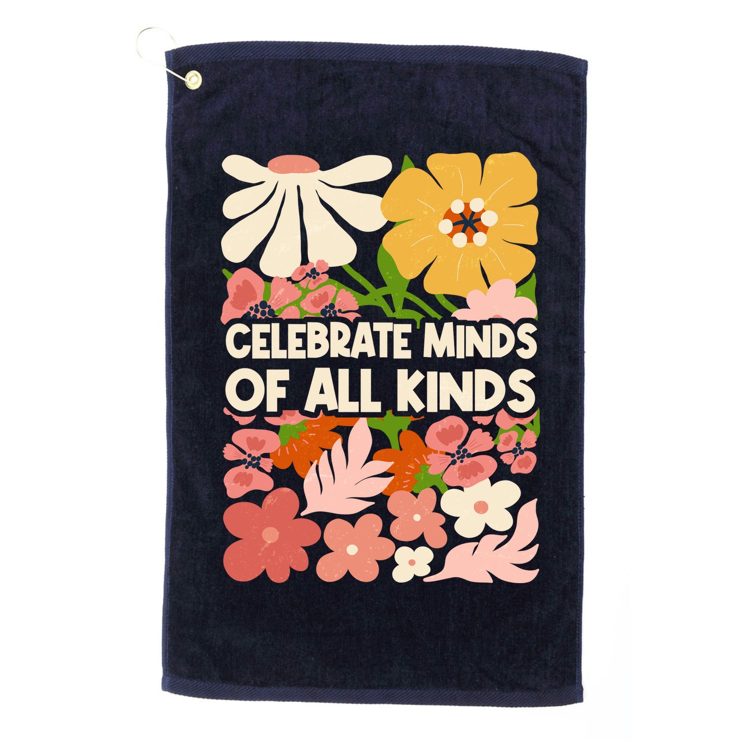 Vintage Retro Floral Celebrate Minds of All Kinds Golf Towel