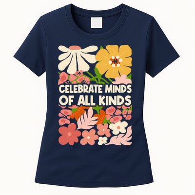 Vintage Retro Floral Celebrate Minds of All Kinds Womens T-Shirt