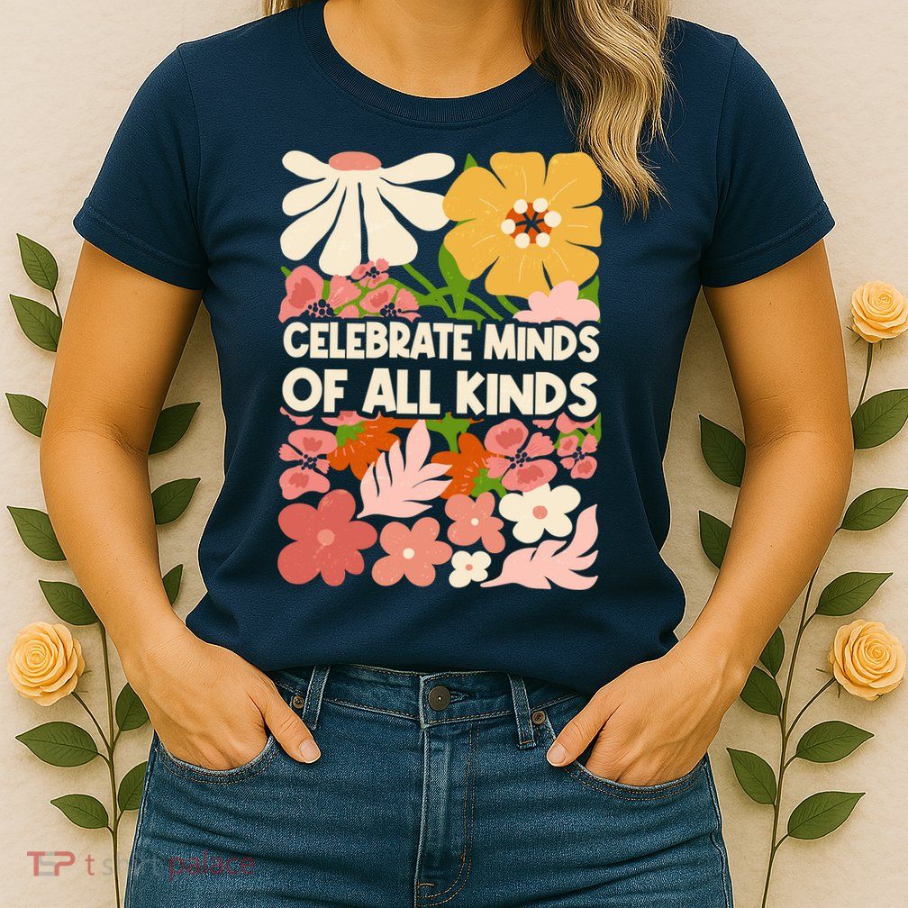 Vintage Retro Floral Celebrate Minds of All Kinds Womens T-Shirt