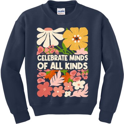 Vintage Retro Floral Celebrate Minds of All Kinds Kids Sweatshirt