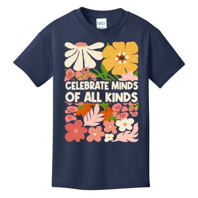 Vintage Retro Floral Celebrate Minds of All Kinds Kids T-Shirt