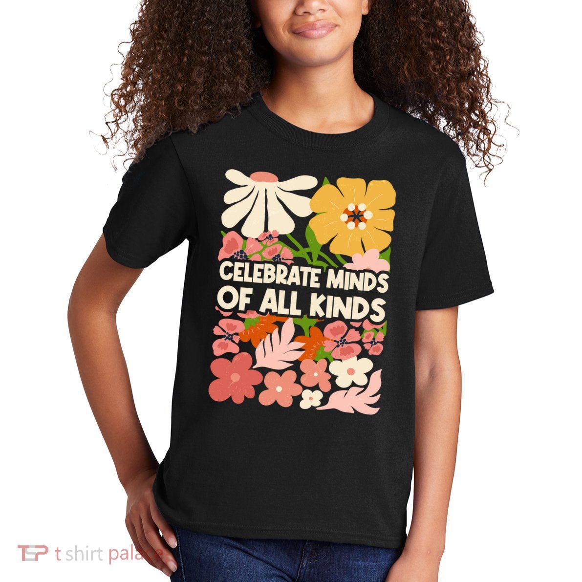 Vintage Retro Floral Celebrate Minds of All Kinds Kids T-Shirt