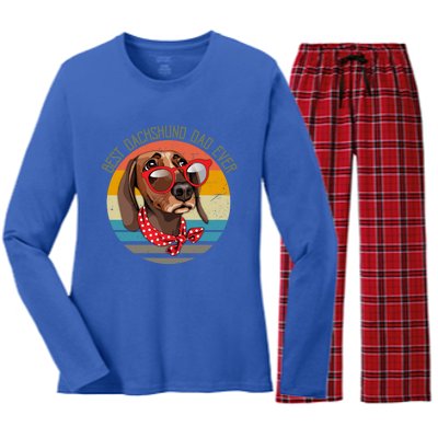 Vintage Retro Funny Best Dachshund Dad Ever Dog Lover Meaningful Gift Women's Long Sleeve Flannel Pajama Set 