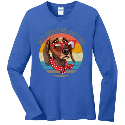 Vintage Retro Funny Best Dachshund Dad Ever Dog Lover Meaningful Gift Ladies Long Sleeve Shirt