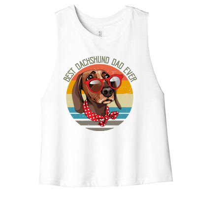 Vintage Retro Funny Best Dachshund Dad Ever Dog Lover Meaningful Gift Women's Racerback Cropped Tank