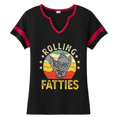 Vintage Rolling Fatties Cat Retro Kitty Kitten Meow Lover Ladies Halftime Notch Neck Tee