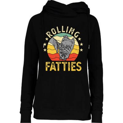 Vintage Rolling Fatties Cat Retro Kitty Kitten Meow Lover Womens Funnel Neck Pullover Hood