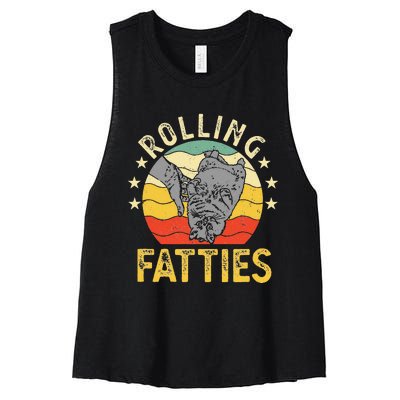 Vintage Rolling Fatties Cat Retro Kitty Kitten Meow Lover Women's Racerback Cropped Tank