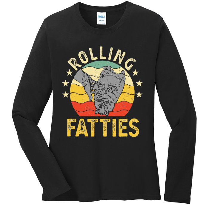 Vintage Rolling Fatties Cat Retro Kitty Kitten Meow Lover Ladies Long Sleeve Shirt