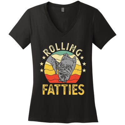 Vintage Rolling Fatties Cat Retro Kitty Kitten Meow Lover Women's V-Neck T-Shirt