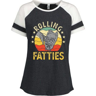 Vintage Rolling Fatties Cat Retro Kitty Kitten Meow Lover Enza Ladies Jersey Colorblock Tee