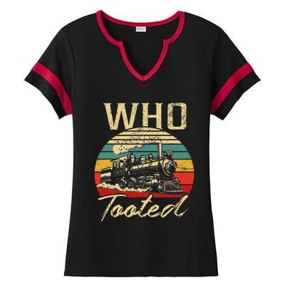 Vintage Retro Funny Train Lover Who Tooted Train Ladies Halftime Notch Neck Tee