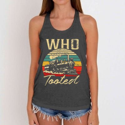 Vintage Retro Funny Train Lover Who Tooted Train Women's Knotted Racerback Tank