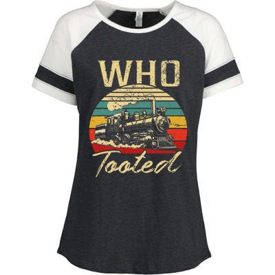 Vintage Retro Funny Train Lover Who Tooted Train Enza Ladies Jersey Colorblock Tee