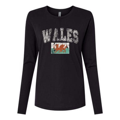 Vintage Retro Faded Wales Flag Welsh Pride Gift Womens Cotton Relaxed Long Sleeve T-Shirt