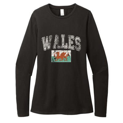 Vintage Retro Faded Wales Flag Welsh Pride Gift Womens CVC Long Sleeve Shirt