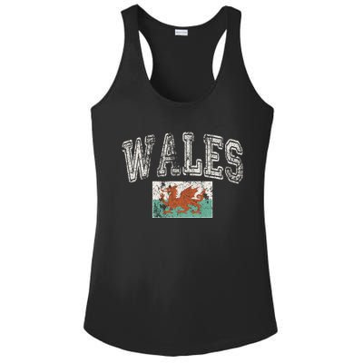 Vintage Retro Faded Wales Flag Welsh Pride Gift Ladies PosiCharge Competitor Racerback Tank