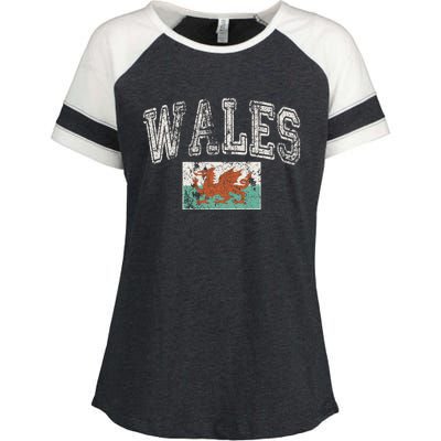 Vintage Retro Faded Wales Flag Welsh Pride Gift Enza Ladies Jersey Colorblock Tee