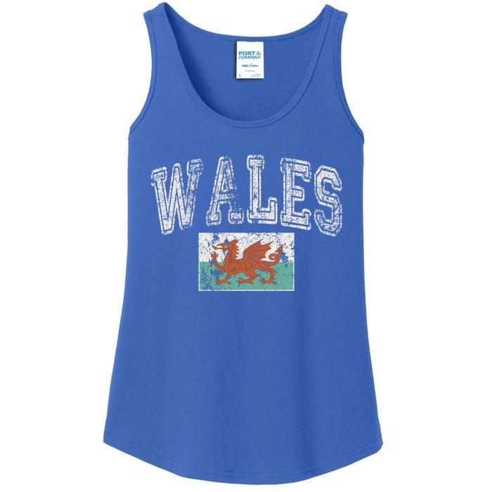 Vintage Retro Faded Wales Flag Welsh Pride Gift Ladies Essential Tank