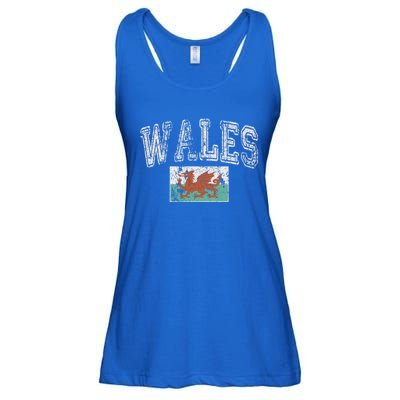 Vintage Retro Faded Wales Flag Welsh Pride Gift Ladies Essential Flowy Tank