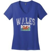 Vintage Retro Faded Wales Flag Welsh Pride Gift Women's V-Neck T-Shirt