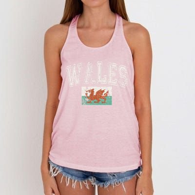 Vintage Retro Faded Wales Flag Welsh Pride Gift Women's Knotted Racerback Tank