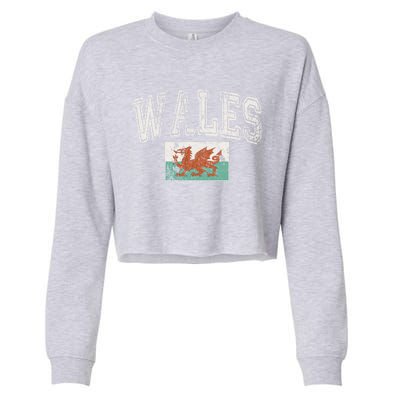 Vintage Retro Faded Wales Flag Welsh Pride Gift Cropped Pullover Crew