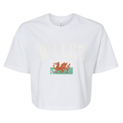 Vintage Retro Faded Wales Flag Welsh Pride Gift Bella+Canvas Jersey Crop Tee