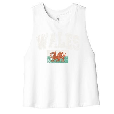 Vintage Retro Faded Wales Flag Welsh Pride Gift Women's Racerback Cropped Tank