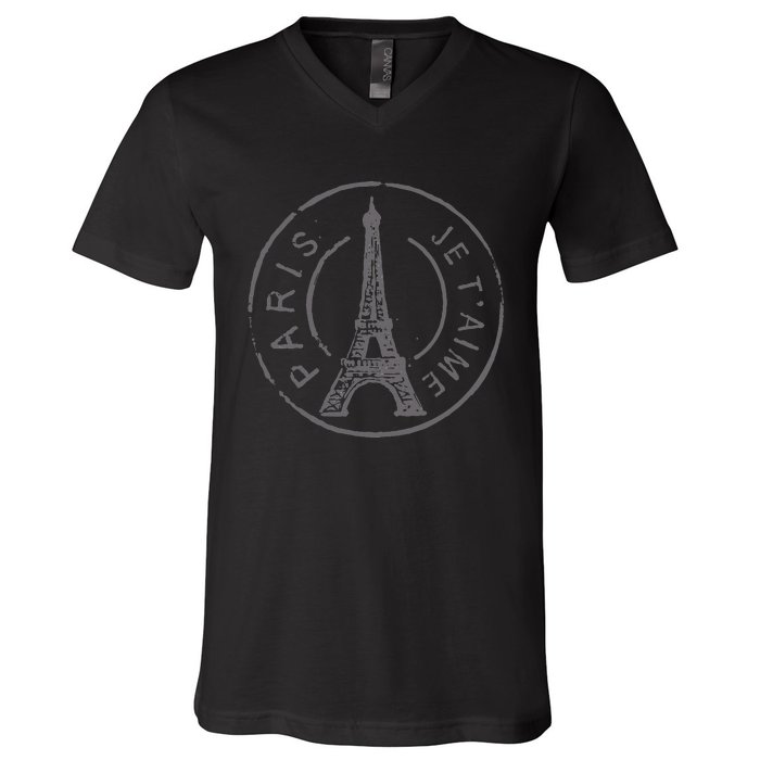 Vintage Retro France Eiffel Tower Paris Je TAime I Love You V-Neck T-Shirt