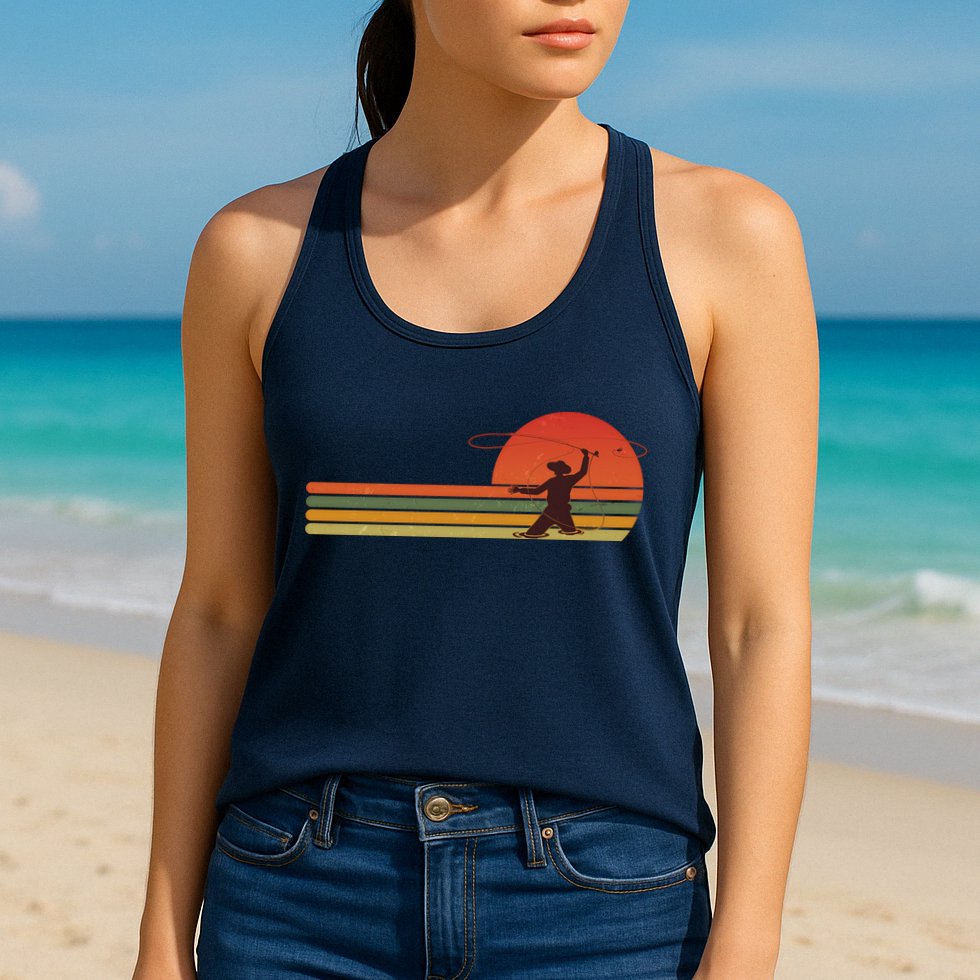 Vintage Retro Fly Fisherman Fishing Fan Womens Tank Top