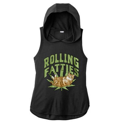 Vintage Rolling Fatties Cat Retro Kitty Kitten Meow Ladies PosiCharge Tri-Blend Wicking Draft Hoodie Tank