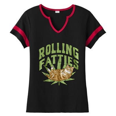 Vintage Rolling Fatties Cat Retro Kitty Kitten Meow Ladies Halftime Notch Neck Tee