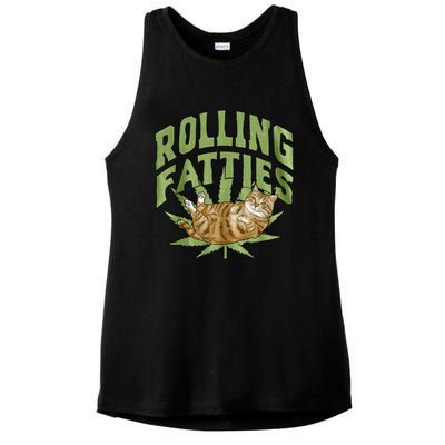 Vintage Rolling Fatties Cat Retro Kitty Kitten Meow Ladies PosiCharge Tri-Blend Wicking Tank