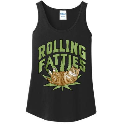 Vintage Rolling Fatties Cat Retro Kitty Kitten Meow Ladies Essential Tank