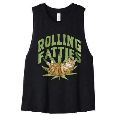 Vintage Rolling Fatties Cat Retro Kitty Kitten Meow Women's Racerback Cropped Tank