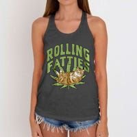 Vintage Rolling Fatties Cat Retro Kitty Kitten Meow Women's Knotted Racerback Tank