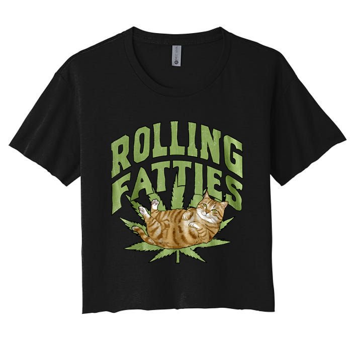 Vintage Rolling Fatties Cat Retro Kitty Kitten Meow Women's Crop Top Tee