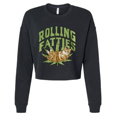 Vintage Rolling Fatties Cat Retro Kitty Kitten Meow Cropped Pullover Crew