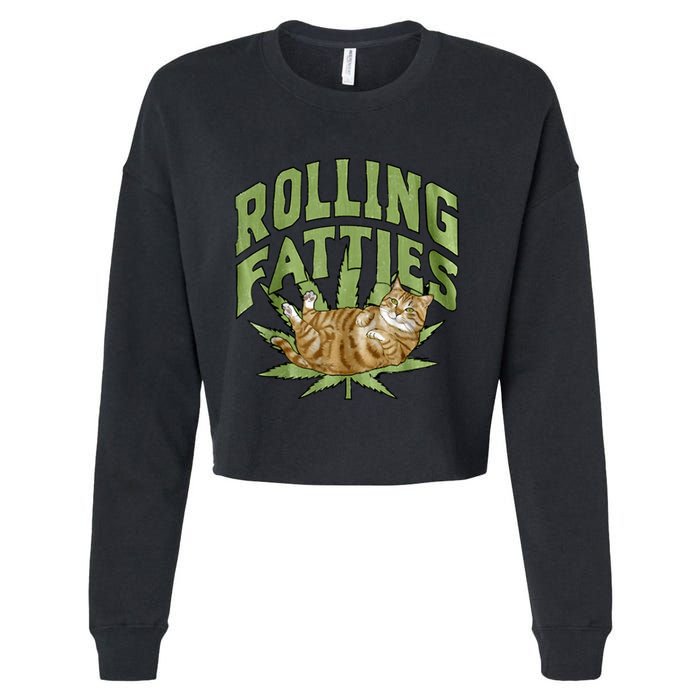 Vintage Rolling Fatties Cat Retro Kitty Kitten Meow Cropped Pullover Crew